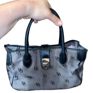 Vintage Dooney & Bourke Navy Blue Canvas  logo gray hand bag y2k old money